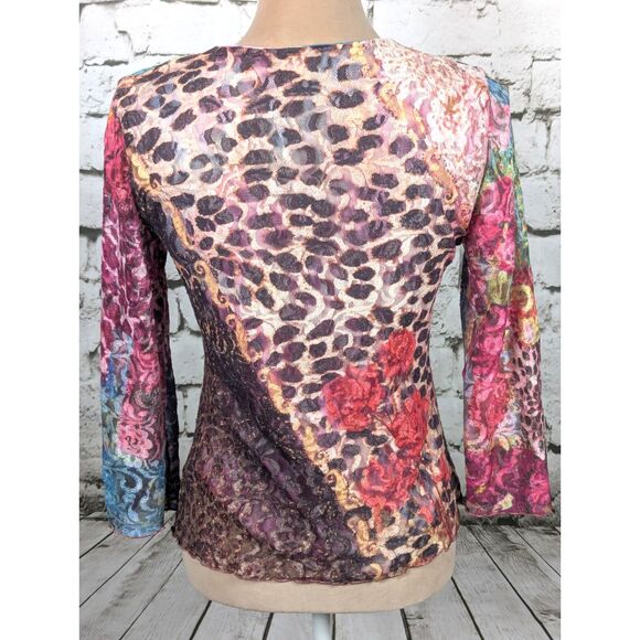 Reversible Y2K 90s Phoebe Buffay Stretch Mesh Floral Animal Print Top Small - Picture 6 of 7